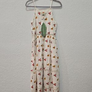 FARM‎ Rio Floral Midi Dress in Off-white with Red and Yellow Accents